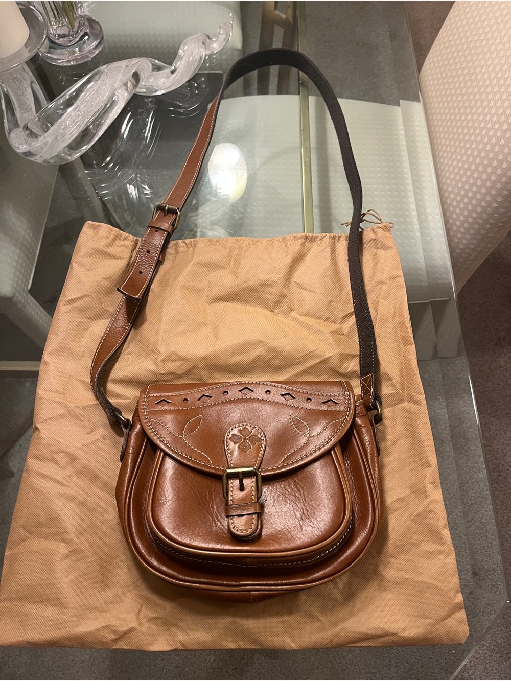 Patricia Nash brown leather saddle bag